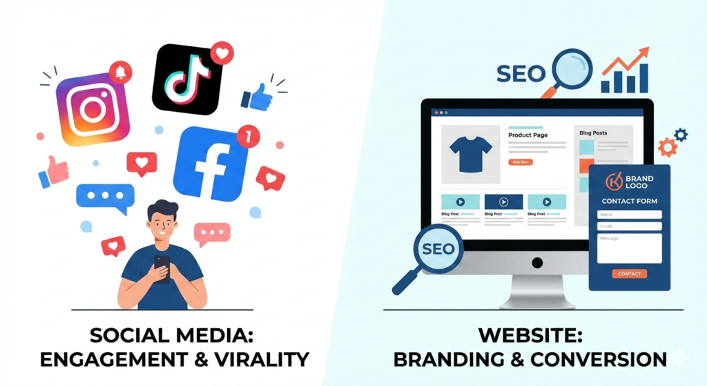 Perbandingan website dan media sosial