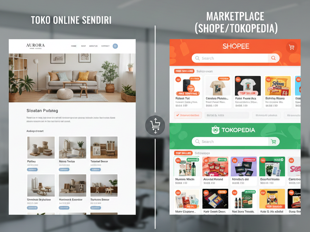 perbandingan website toko online dengan marketplace