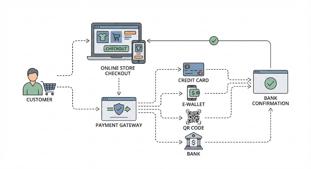 Alur Proses Payment Gateway dalam Toko Online